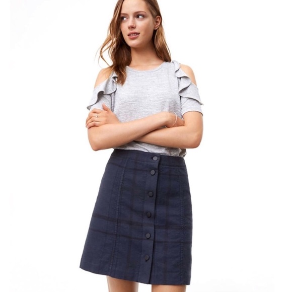 NWOT LOFT Button Front Plaid Skirt - Picture 1 of 7
